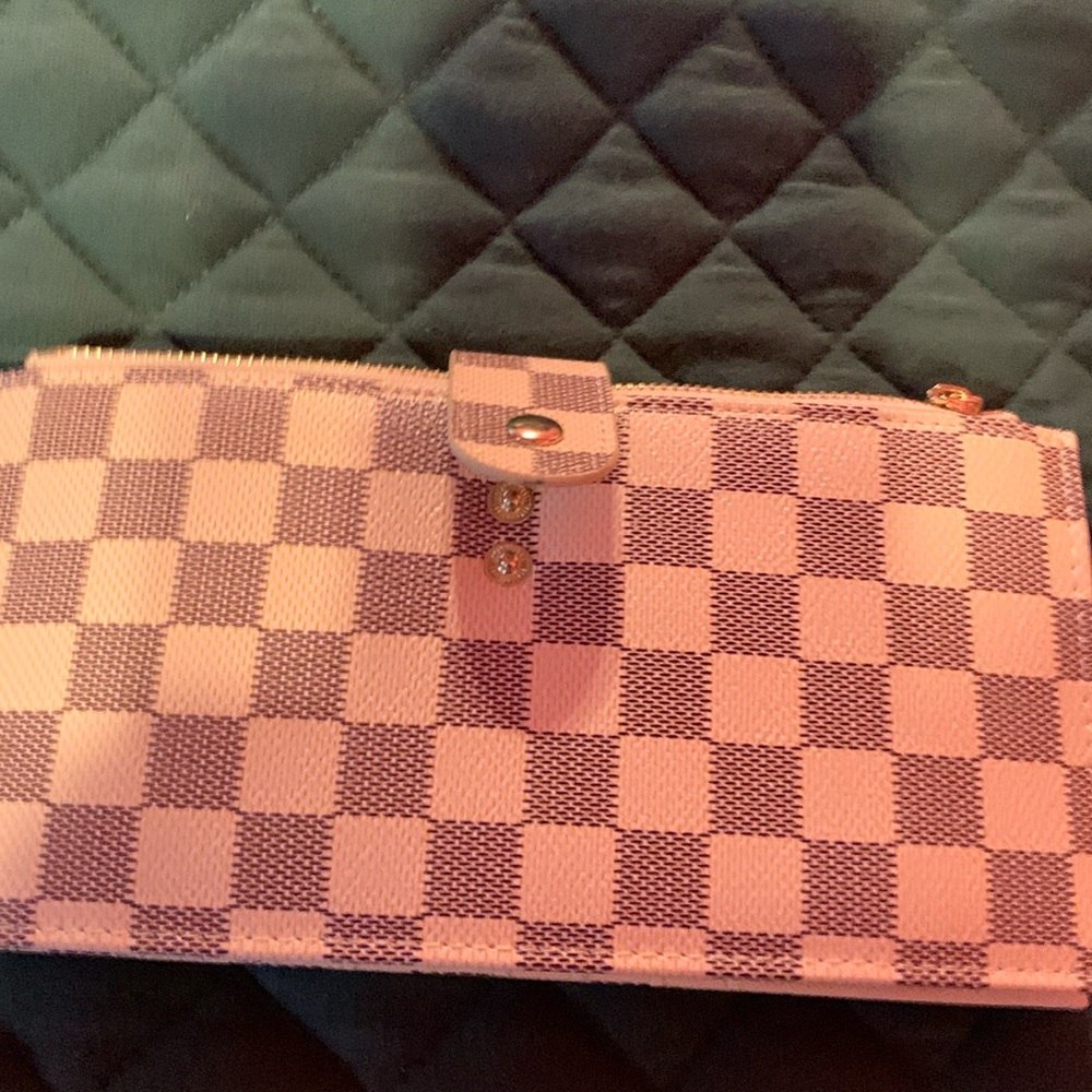 Cream and brown checked wallet